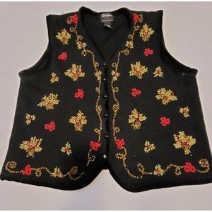 Designer Originals Studio Joy Christmas Cardigan Sweater Vest Sz M Embroidered
